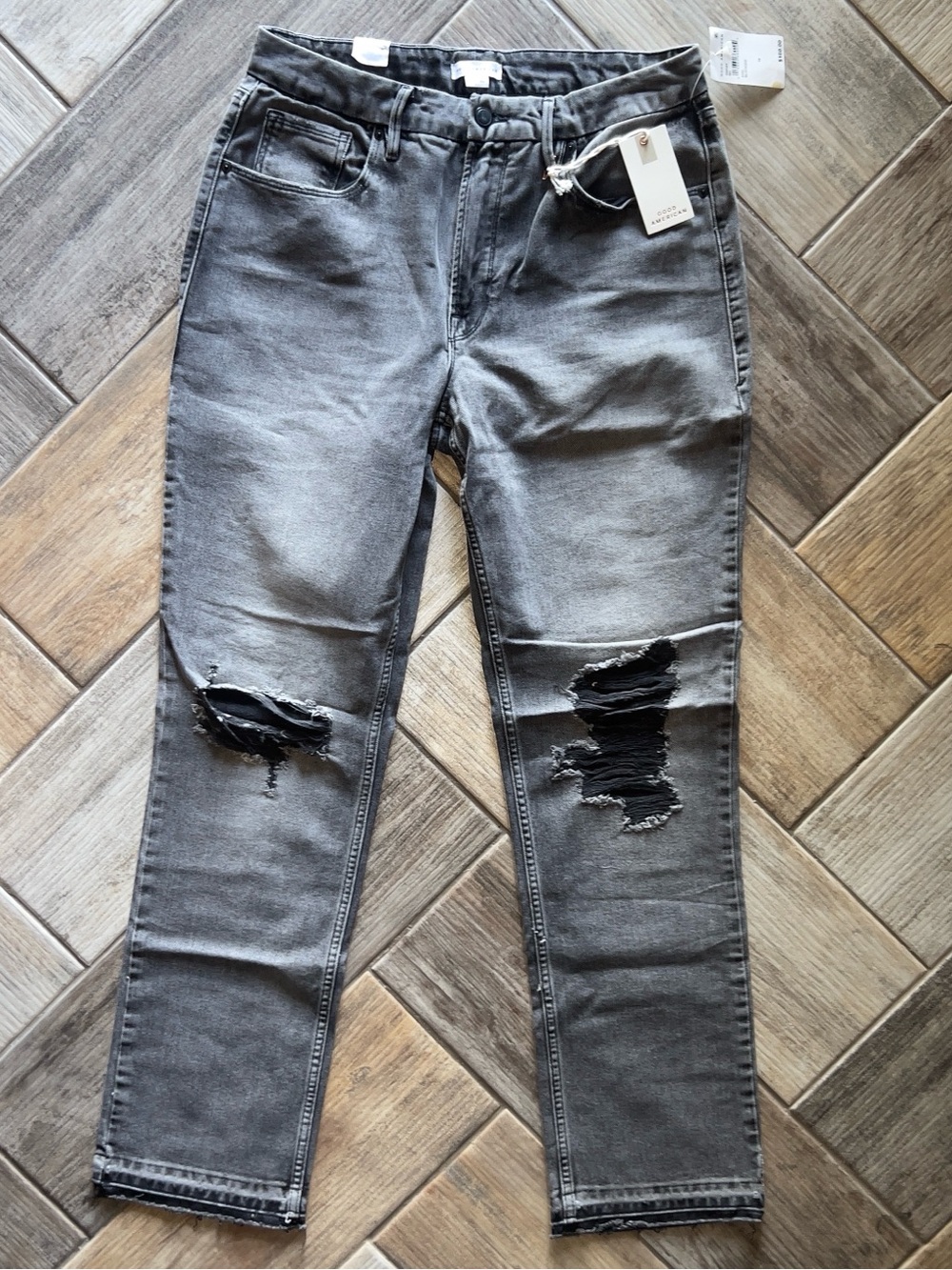 NWT Good American Good Icon black acid distressed jeans - Picture 2 of 9